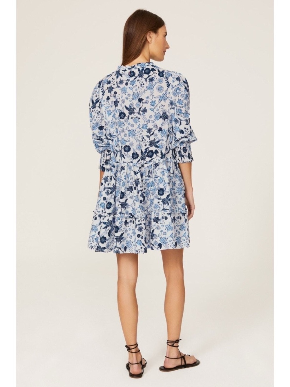 MISA Los Angeles Maya Tunic Dress Floral Ruffle Menara Petals Blue/White - Picture 2 of 8